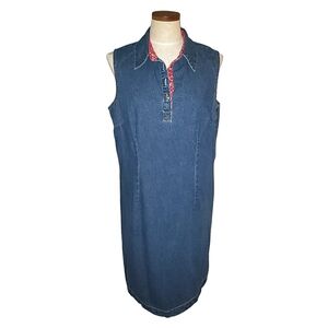 JG Hook Vintage Sleeveless Collared Red Bandana Neck Denim Sheath Jean Dress 16